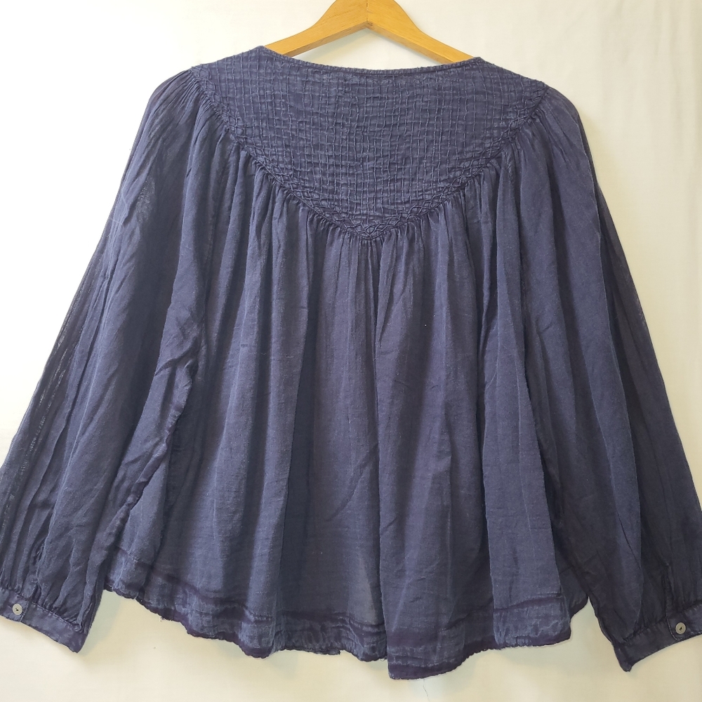 We The Free Navy Blue Smocked Button-Front Peasant Blouse - Picture 5 of 9